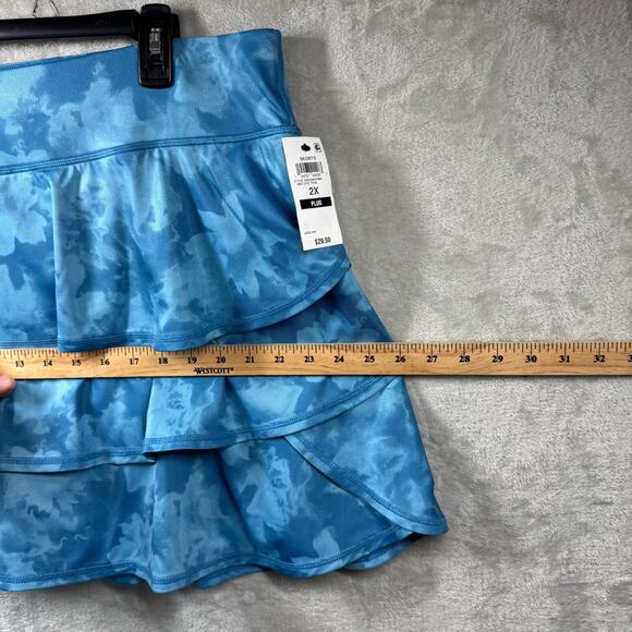 ID Ideology NEW Womens Skort Plus 2X Flouncy Tiered Blue Dye Pull On Stretch - Picture 8 of 11
